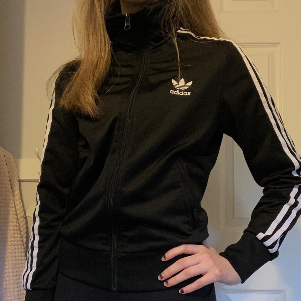 adidas Black Track Jacket with White Stripes